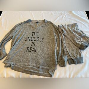 Gray Graphic Lounge Sleep Set The Sniggle is Real Top Large Pants XL